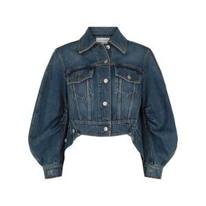 Alexander McQueen Cropped Puff-Sleeve Denim Jacket Blue Womens
